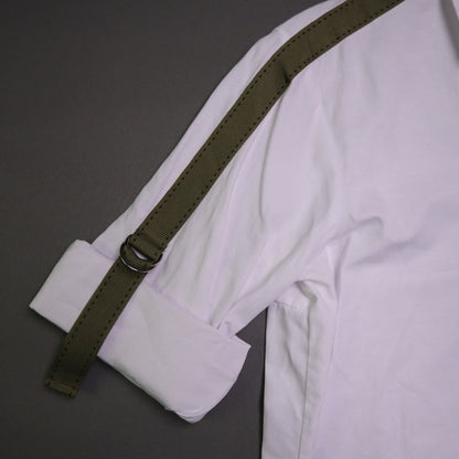 Zara Womens Small White Military Stripe Roll Tab Sleeve Oversized Tunic Shirt S