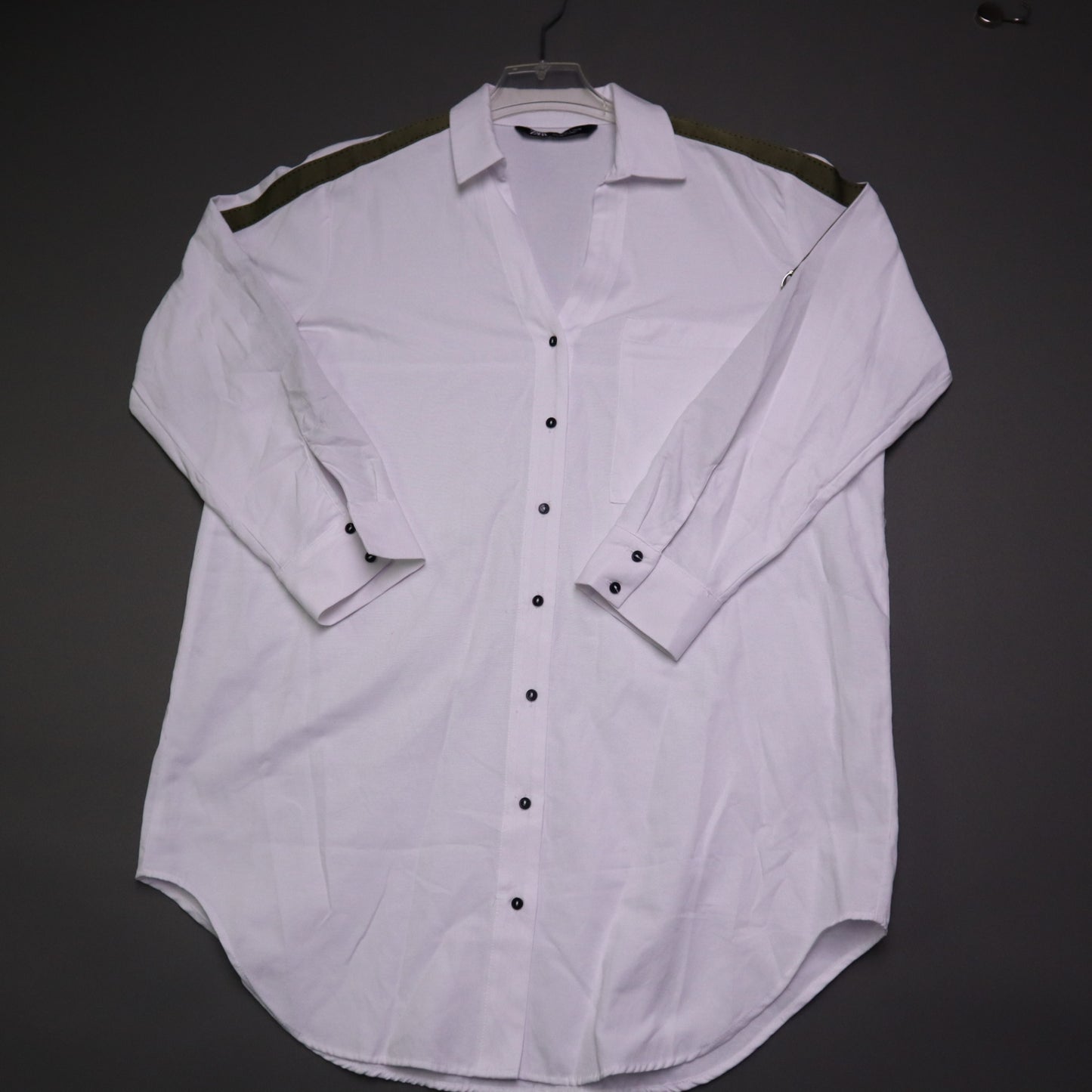 Zara Womens Small White Military Stripe Roll Tab Sleeve Oversized Tunic Shirt S