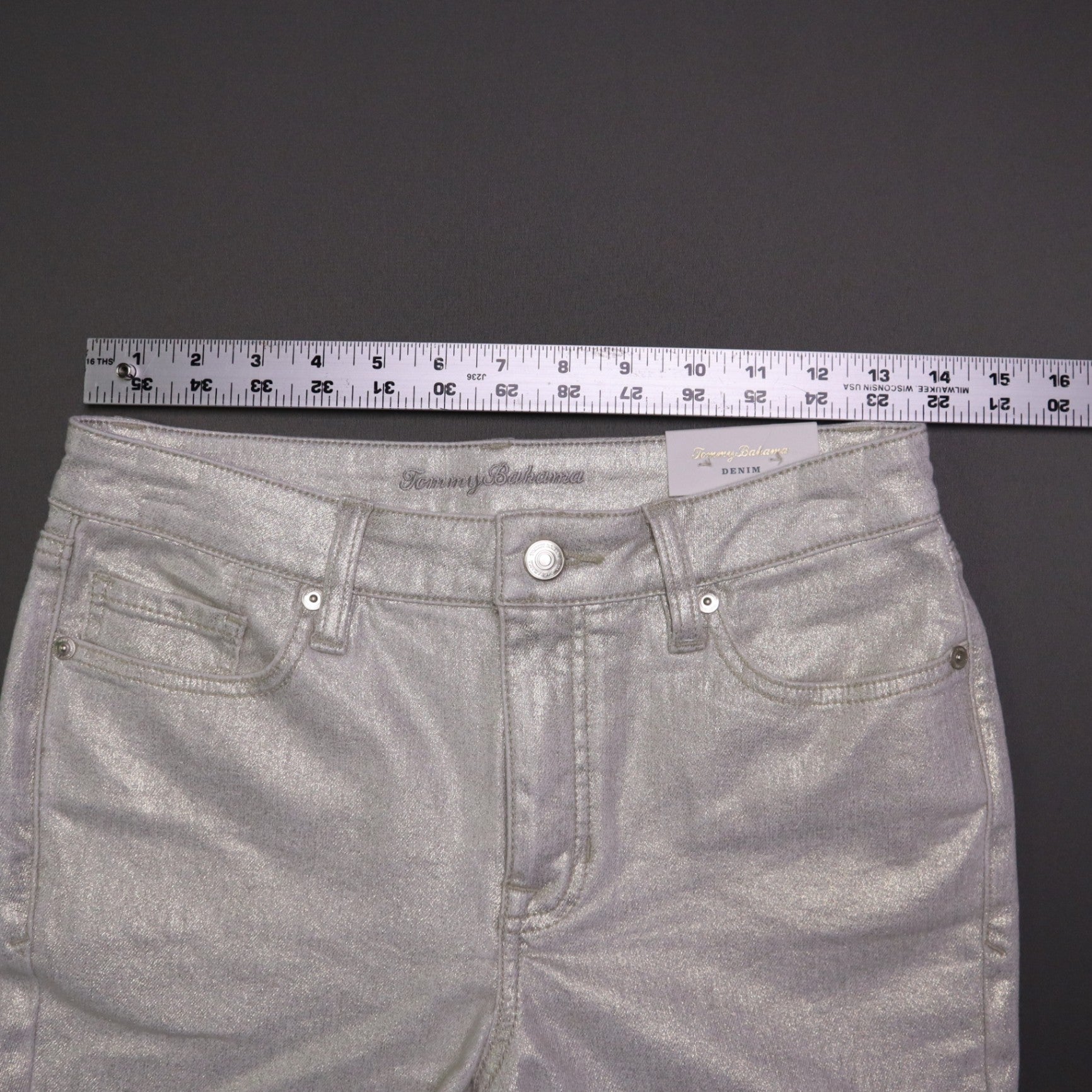NWT Tommy Bahama Womens 2 Metallic Gold High Rise Ankle Denim Jeans Pants $158