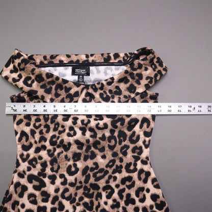 NWT Unique Vintage Womens XS Leopard Print Off Shoulder Foldover Collar Knit Top