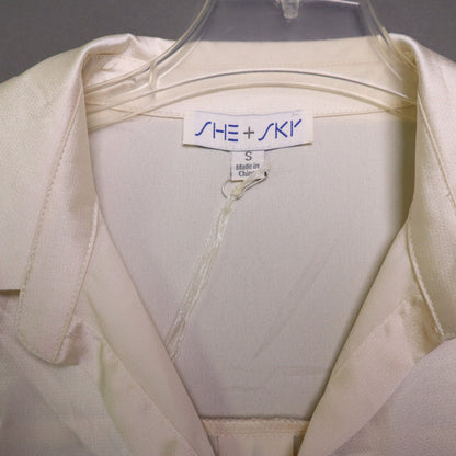 NWT SHE SKY Womens Small Cream Satin Twist Front Button Down Blouse Long Sleeve