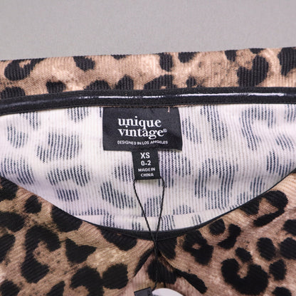 NWT Unique Vintage Womens XS Leopard Print Off Shoulder Foldover Collar Knit Top