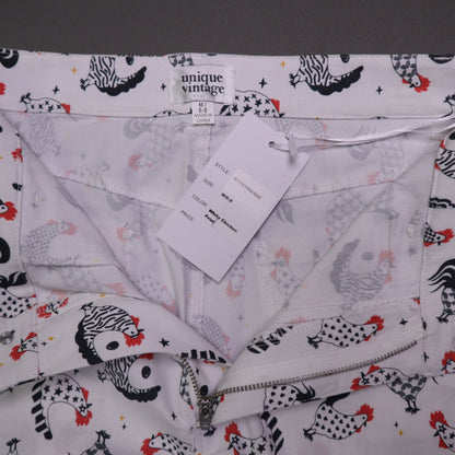 Unique Vintage Womens Medium M 6-8 White Chicken Rooster Print Pants NWT Retro
