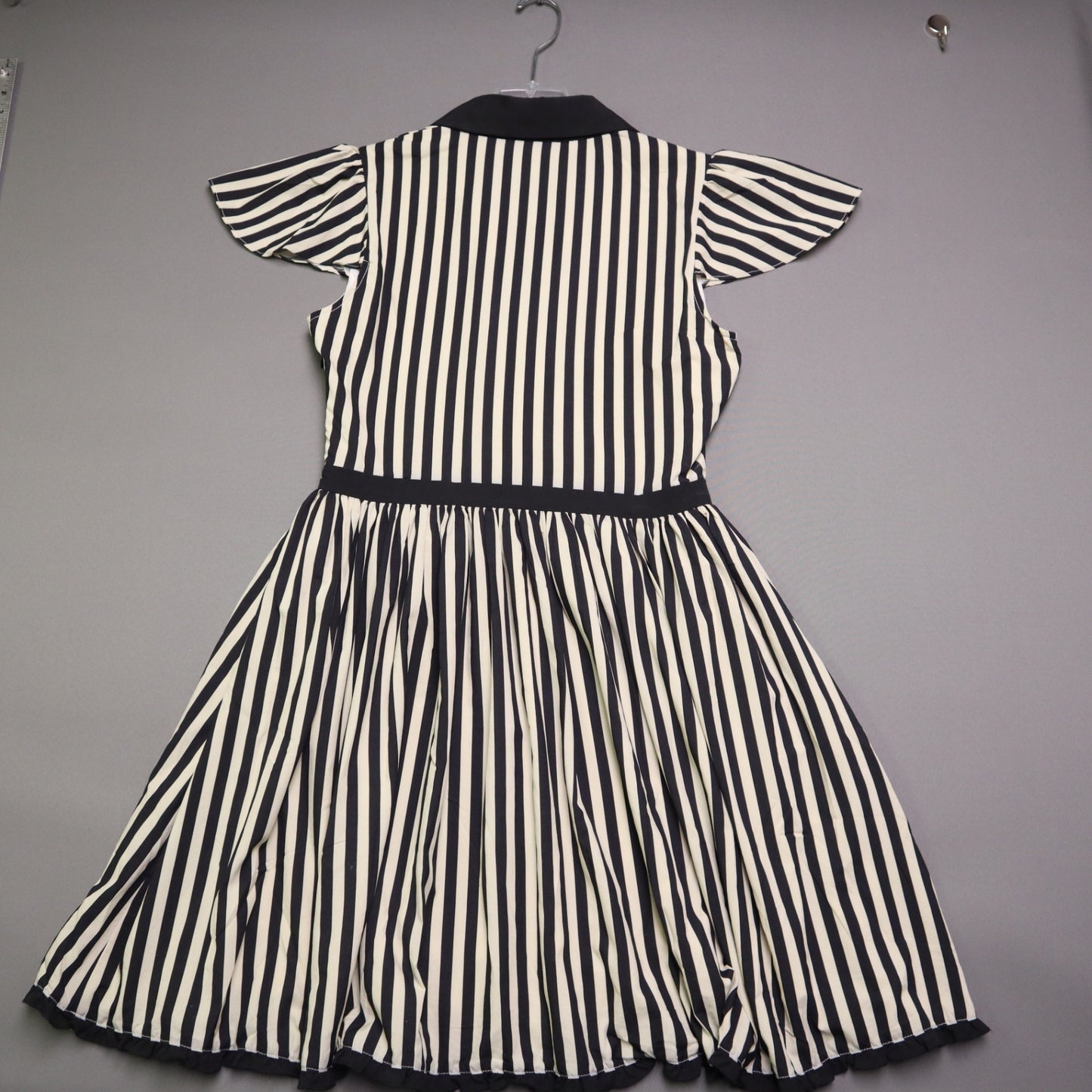 Sourpuss Womens Medium Black White Stripe Spiderweb Embroidered Collar Dress M