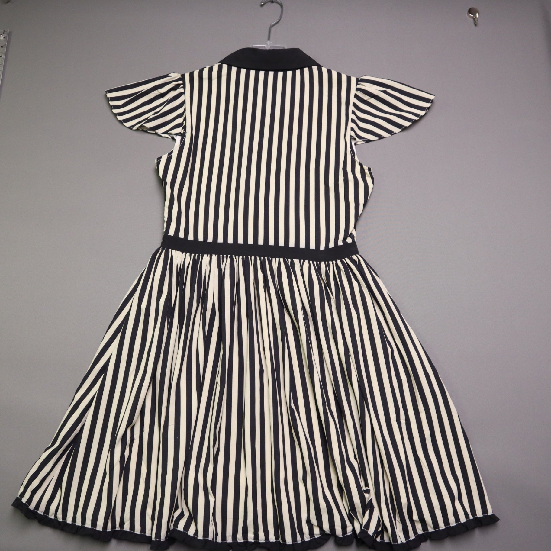 Sourpuss Womens Medium Black White Stripe Spiderweb Embroidered Collar Dress M