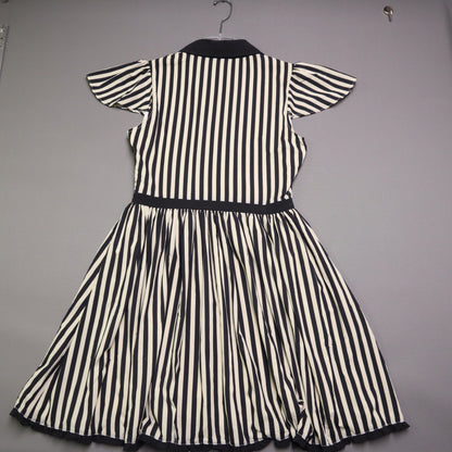 Sourpuss Womens Medium Black White Stripe Spiderweb Embroidered Collar Dress M
