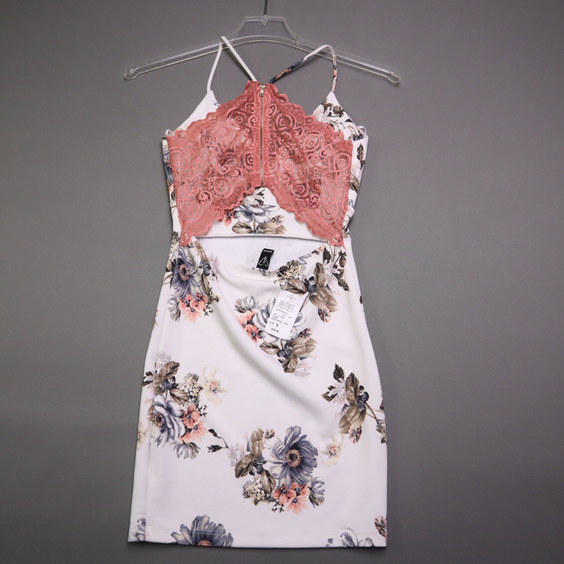 Windsor Womens Small NWT Ivory Floral Lace Back Cutout Bodycon Dress Bodycon Mini