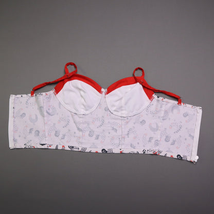 Unique Vintage Womens S White Chicken Rooster Print Bustier Crop Top Retro Pinup