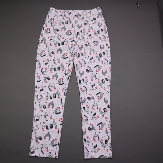 Unique Vintage Womens Medium M 6-8 White Chicken Rooster Print Pants NWT Retro