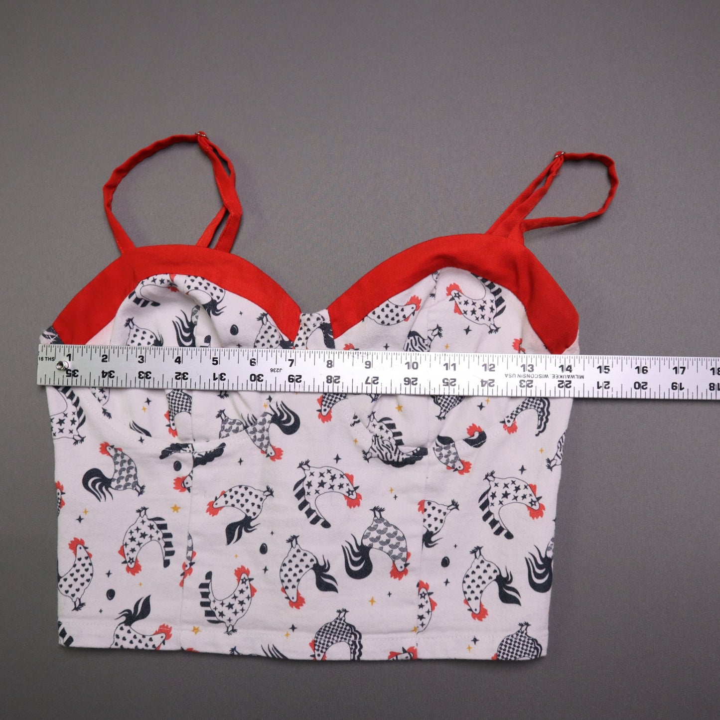 Unique Vintage Womens S White Chicken Rooster Print Bustier Crop Top Retro Pinup
