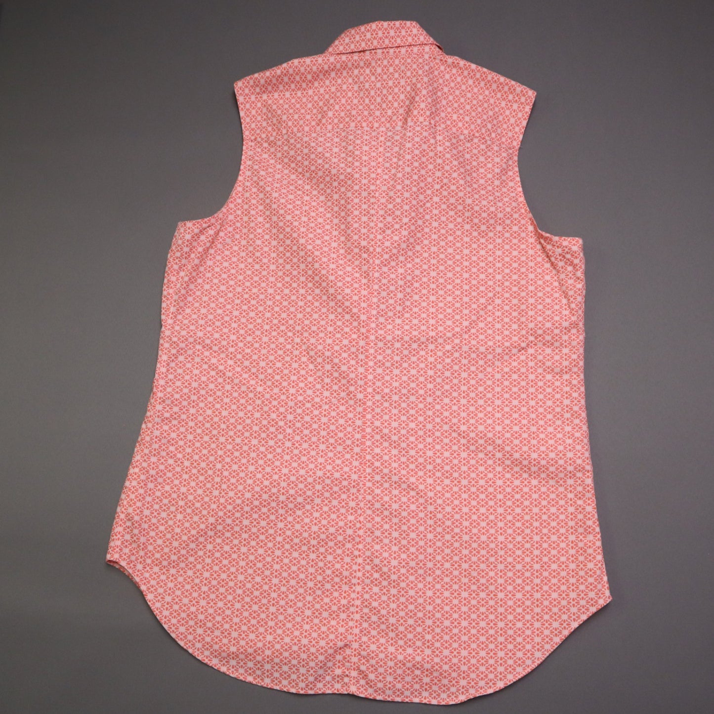 Lands End Womens Tall 10T No Iron Supima Cotton Sleeveless Shirt Coral Pink Geometric