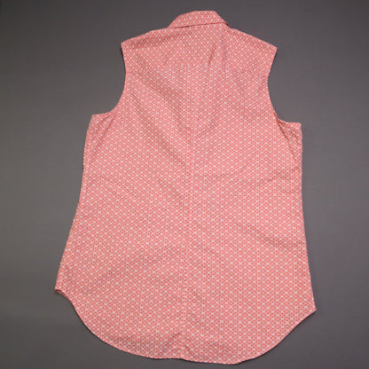 Lands End Womens Tall 10T No Iron Supima Cotton Sleeveless Shirt Coral Pink Geometric