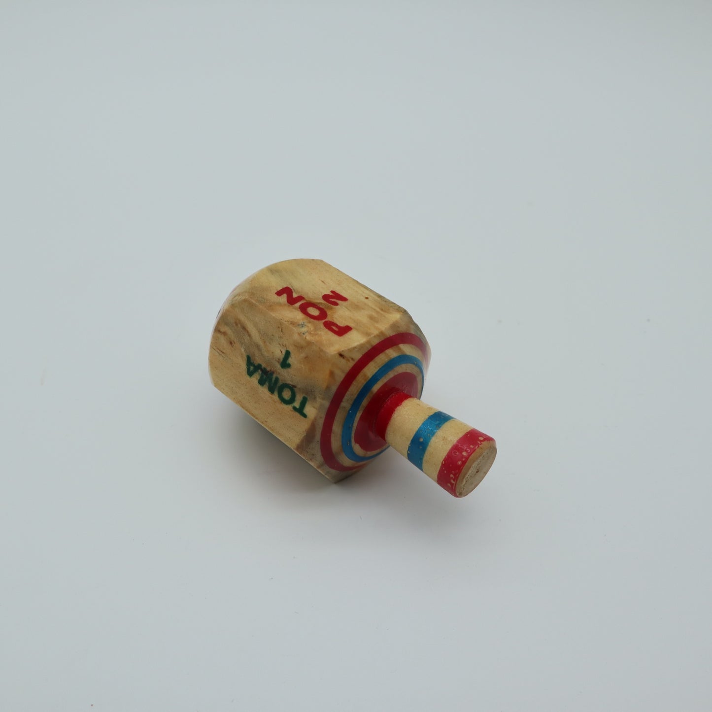 Vintage Wooden Toma Todo Pirinola Spinning Top Mexican Game Hand Painted Wood
