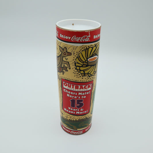 2003 Outback Steakhouse 15th Anniversary Coca Cola Bottle Tube Canister Hangtag