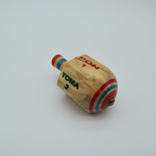 Vintage Wooden Toma Todo Pirinola Spinning Top Mexican Game Hand Painted Wood