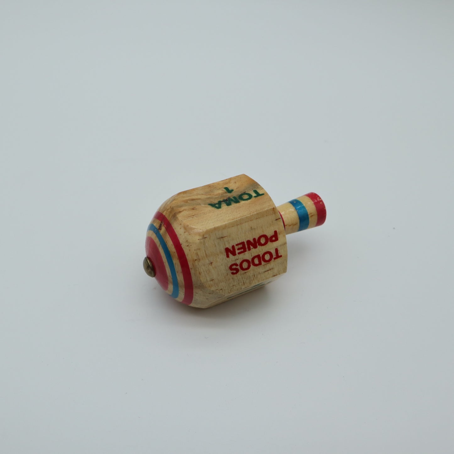 Vintage Wooden Toma Todo Pirinola Spinning Top Mexican Game Hand Painted Wood