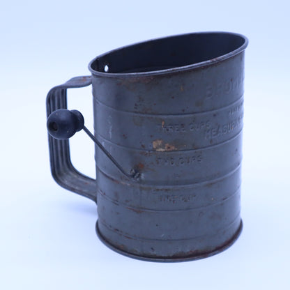 Vintage Bromwells Measuring Sifter 3 Cup Metal Flour Sifter Black Wood Knob USA