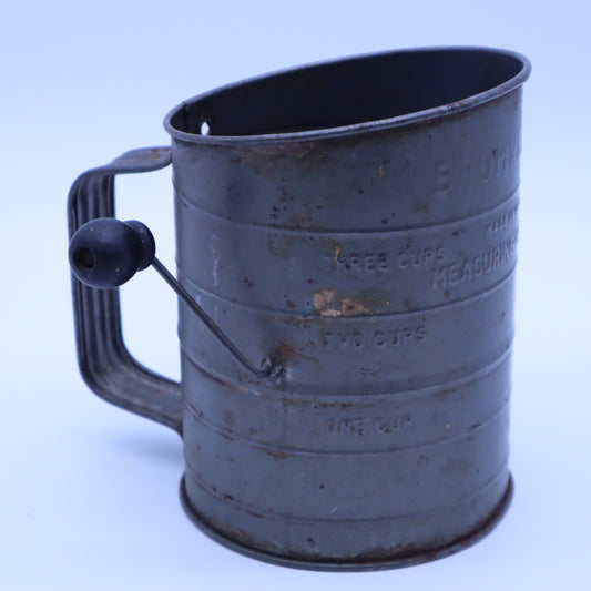 Vintage Bromwells Measuring Sifter 3 Cup Metal Flour Sifter Black Wood Knob USA