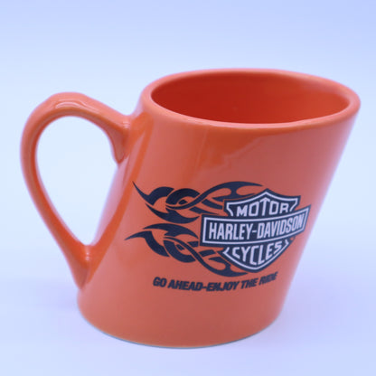 Harley Davidson Tilted Mug Orange Go Ahead Enjoy The Ride Bar Shield Coffee Cup