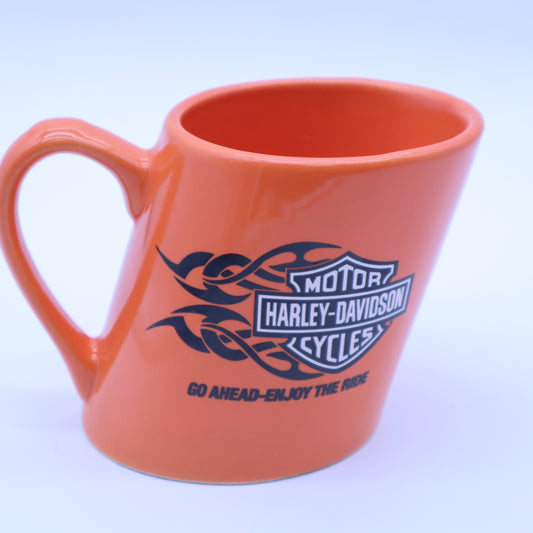 Harley Davidson Tilted Mug Orange Go Ahead Enjoy The Ride Bar Shield Coffee Cup