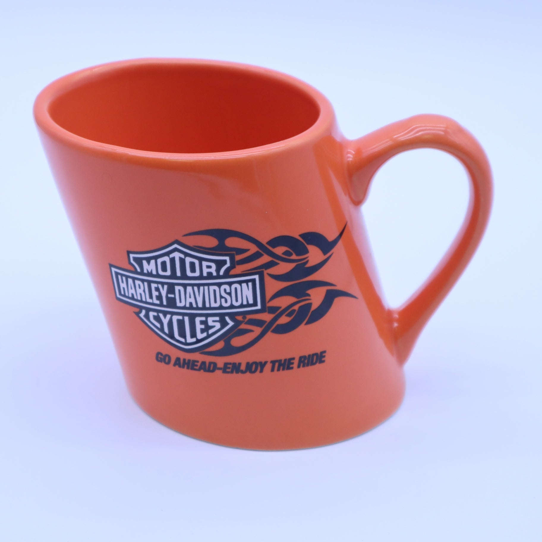 Harley Davidson Tilted Mug Orange Go Ahead Enjoy The Ride Bar Shield Coffee Cup