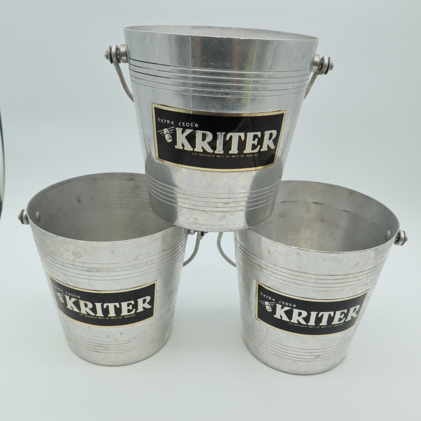 Set of 3 Vintage French Kriter Champagne Ice Buckets Aluminum Métaux Ouvrés Vesoul