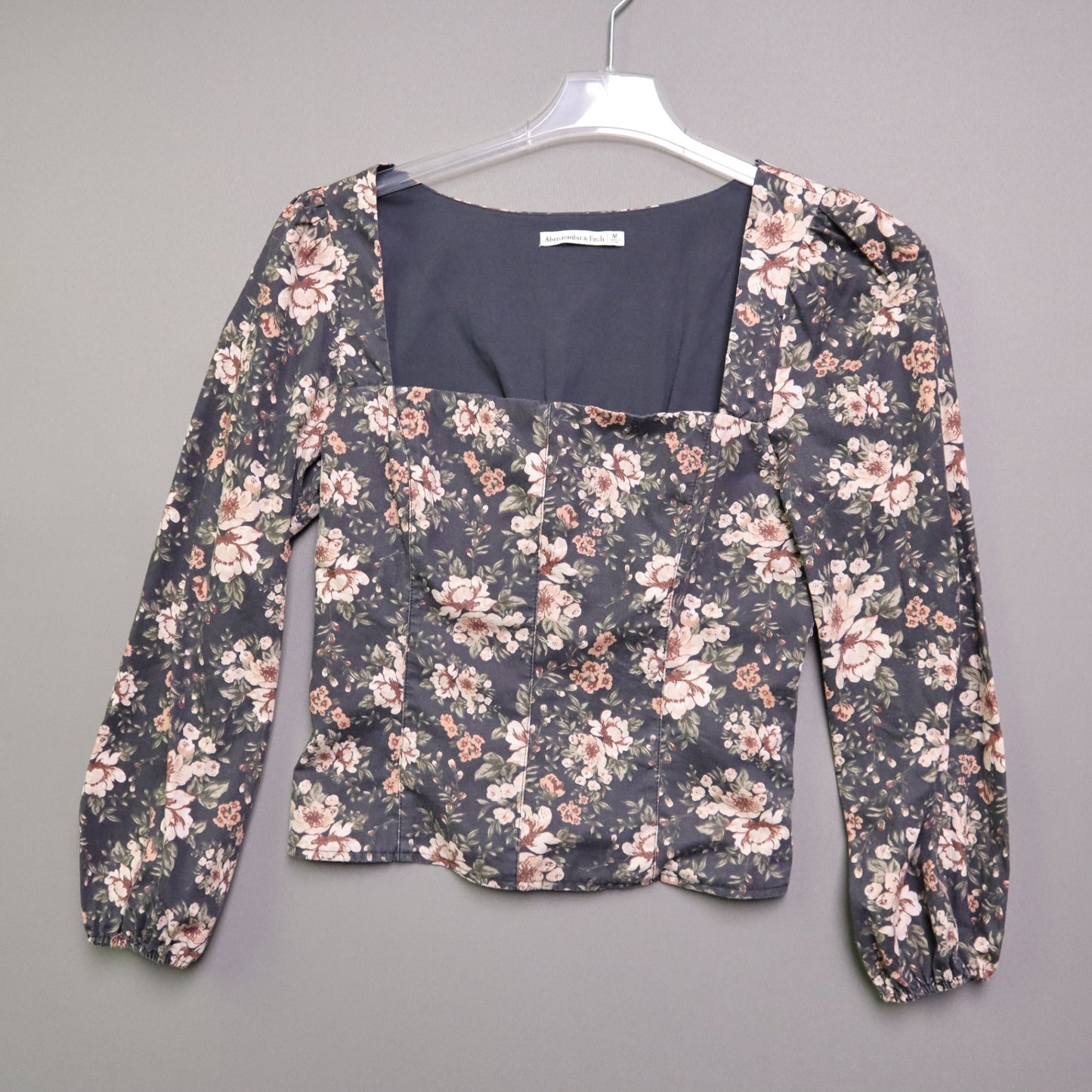 Abercrombie & Fitch Medium M Floral Square Neck Corset Blouse Puff Sleeve Smocked