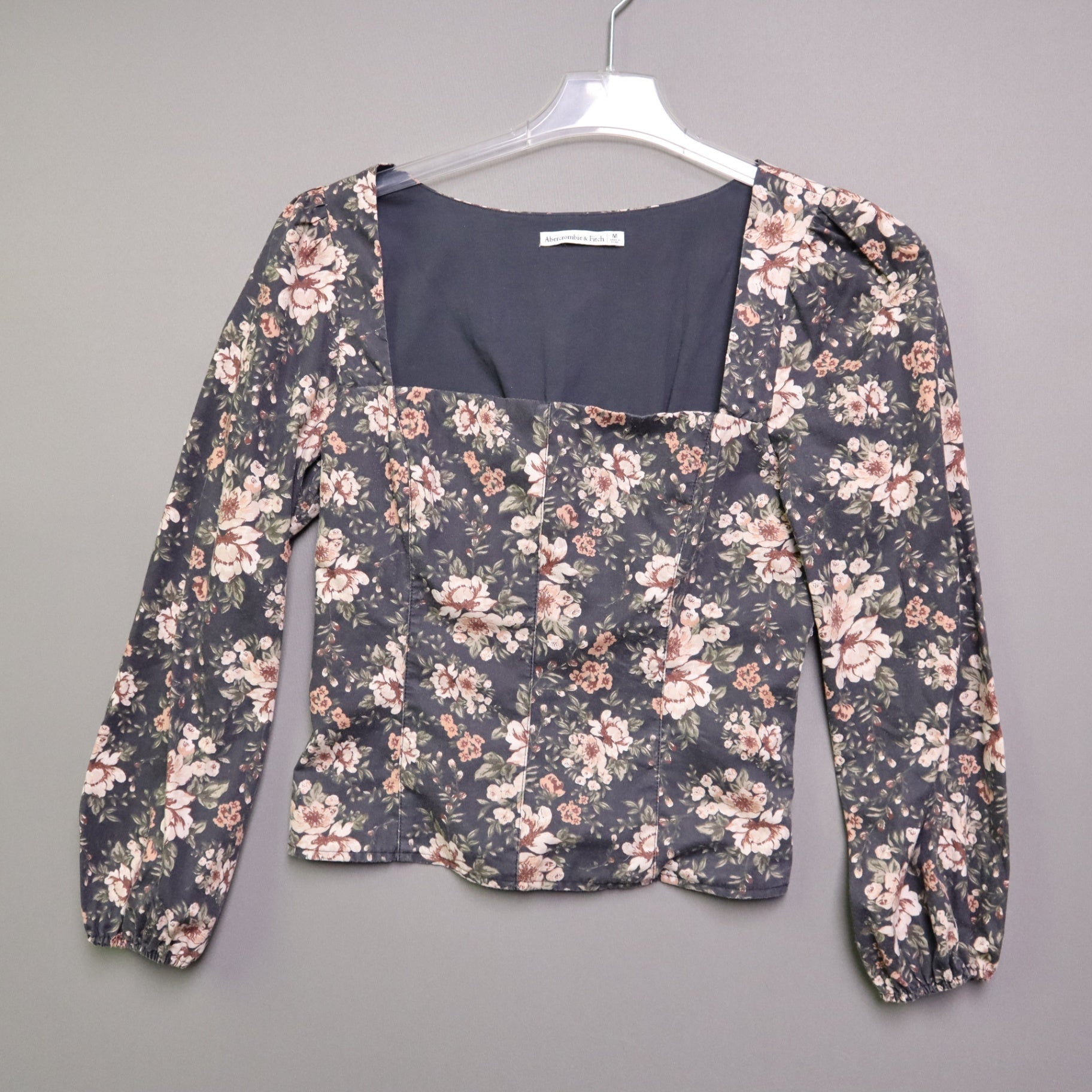 Abercrombie & Fitch Medium M Floral Square Neck Corset Blouse Puff Sleeve Smocked