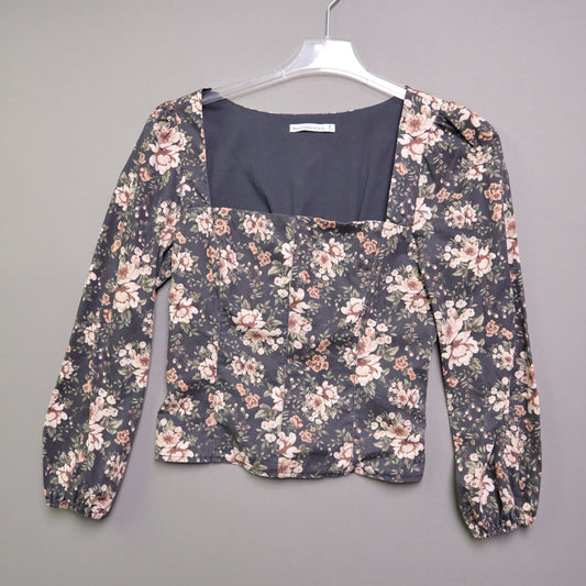 Abercrombie & Fitch Medium M Floral Square Neck Corset Blouse Puff Sleeve Smocked