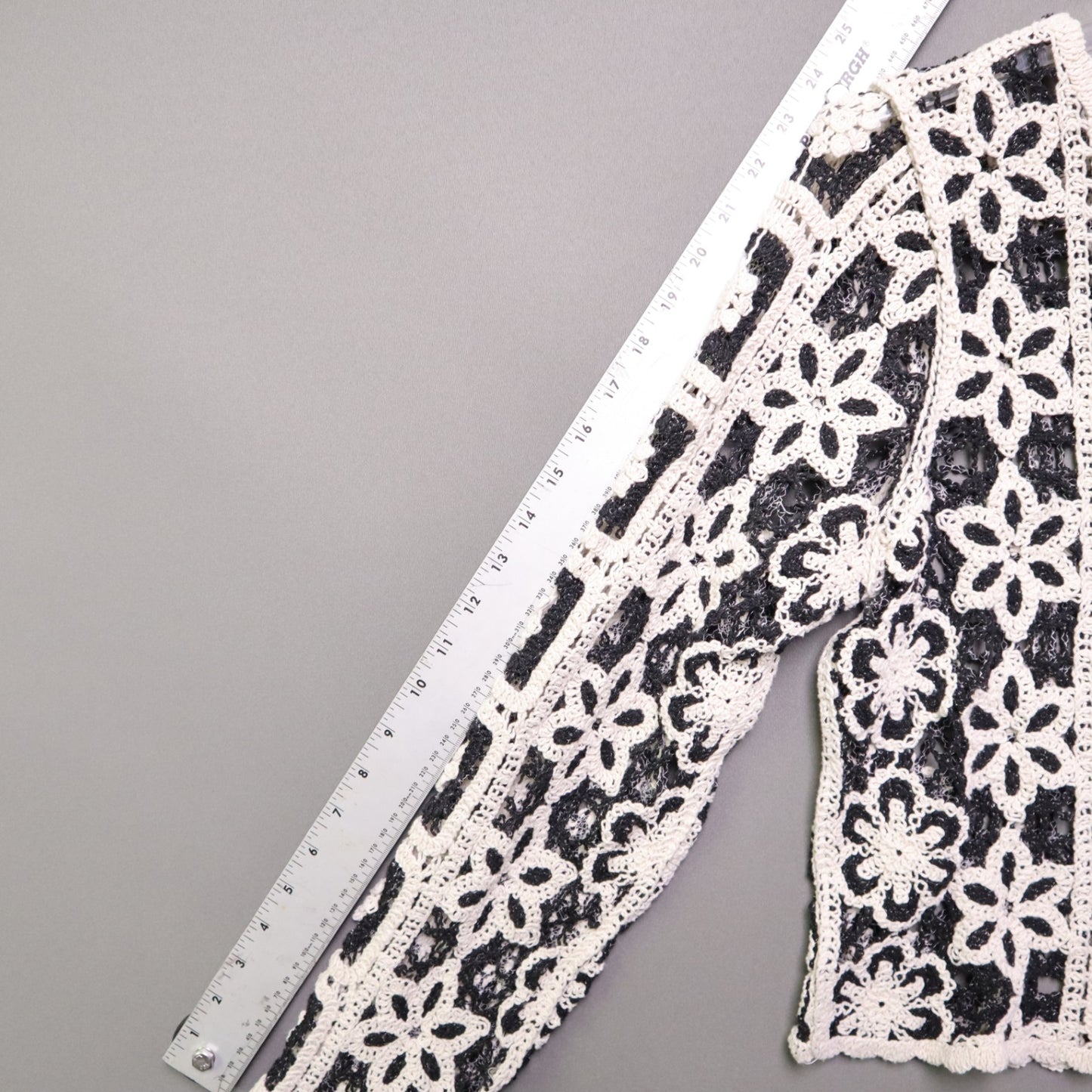 Ultra Pink Medium M Crochet Cardigan Sweater Black Cream Granny Square Boho Open