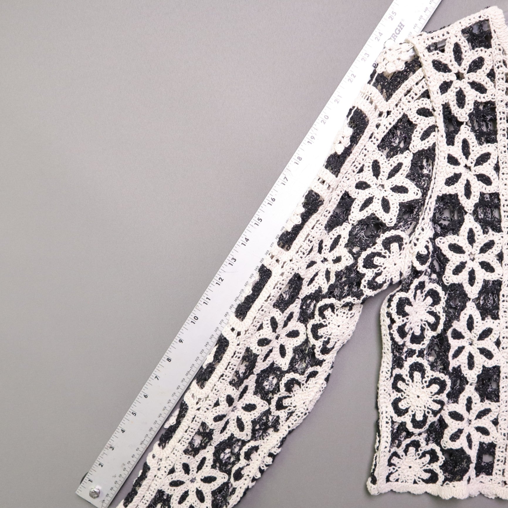 Ultra Pink Medium M Crochet Cardigan Sweater Black Cream Granny Square Boho Open