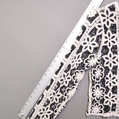 Ultra Pink Medium M Crochet Cardigan Sweater Black Cream Granny Square Boho Open