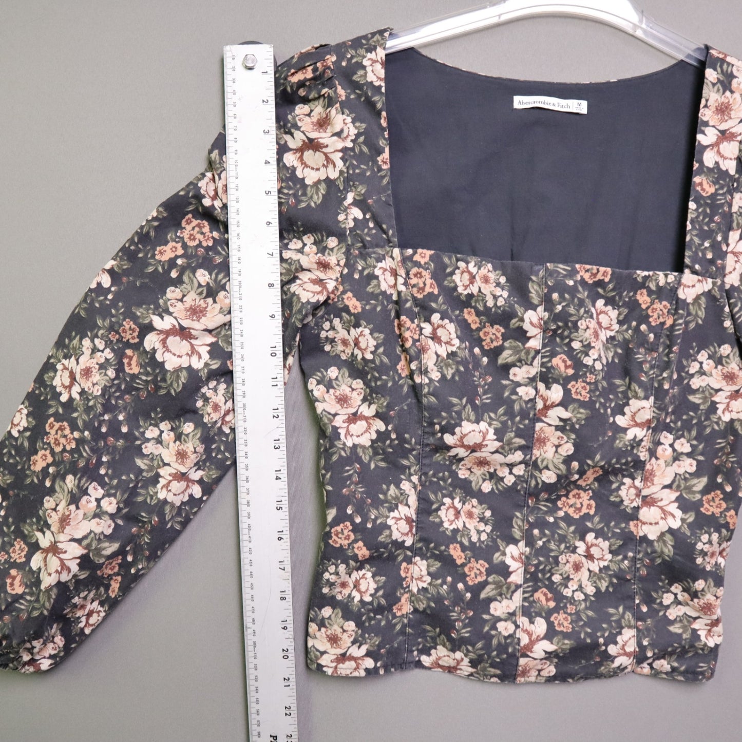 Abercrombie & Fitch Medium M Floral Square Neck Corset Blouse Puff Sleeve Smocked