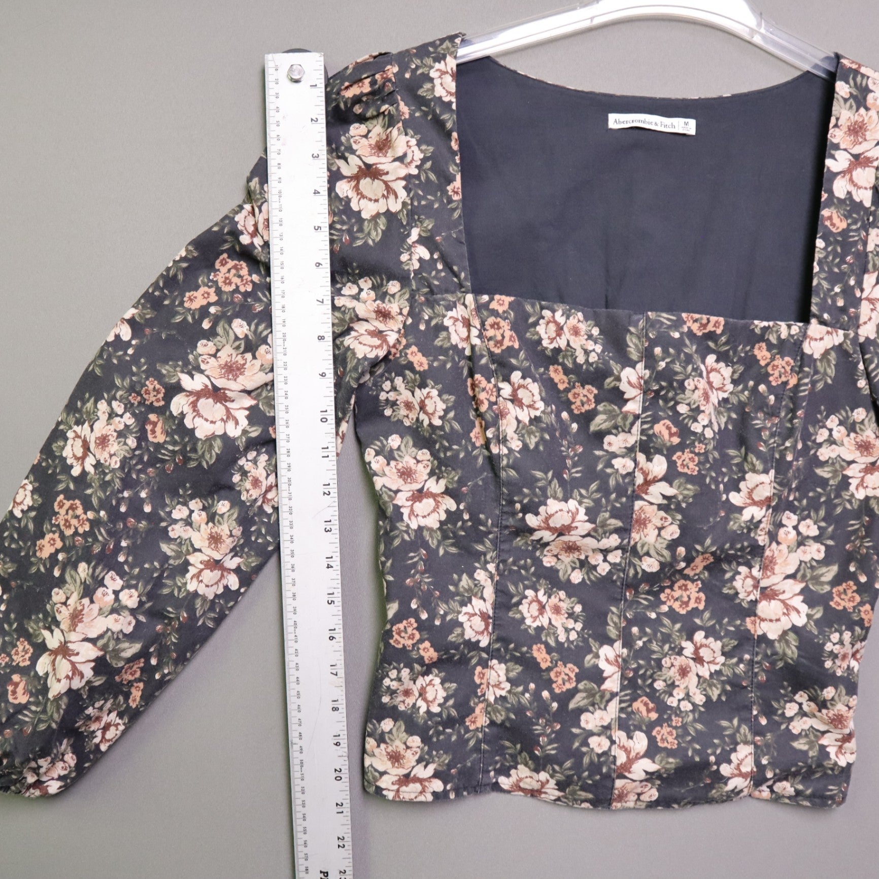 Abercrombie & Fitch Medium M Floral Square Neck Corset Blouse Puff Sleeve Smocked