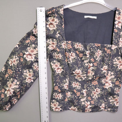 Abercrombie & Fitch Medium M Floral Square Neck Corset Blouse Puff Sleeve Smocked