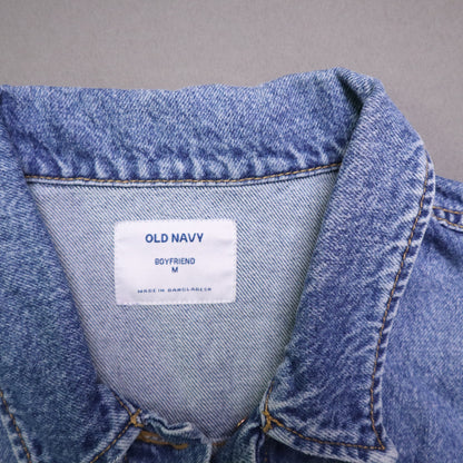 Old Navy Denim Jacket Medium M Medium Wash Boyfriend Trucker Jean Oversized Blue
