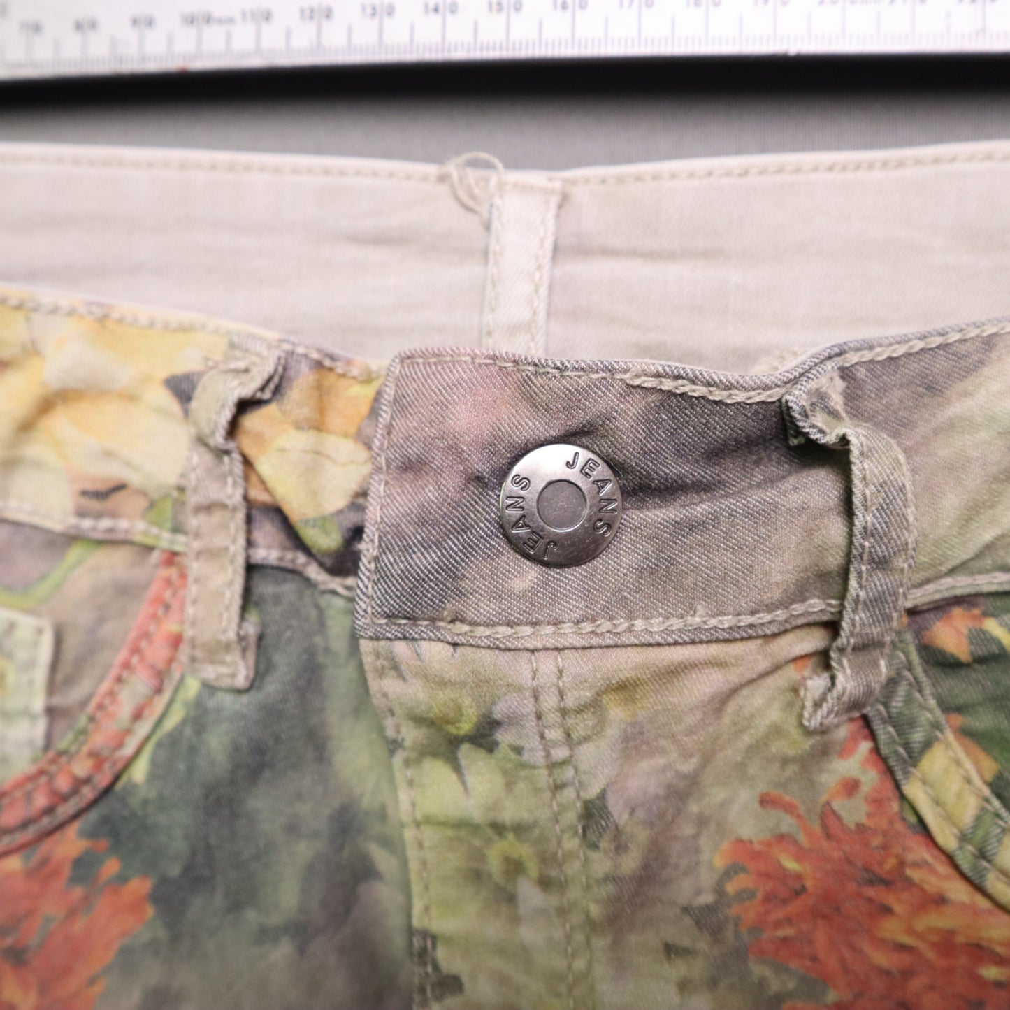 Zac & Zoe Women Reversible Denim Mini Skirt S Small Floral Beige Khaki Jean Stretch