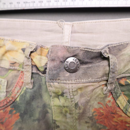 Zac & Zoe Women Reversible Denim Mini Skirt S Small Floral Beige Khaki Jean Stretch