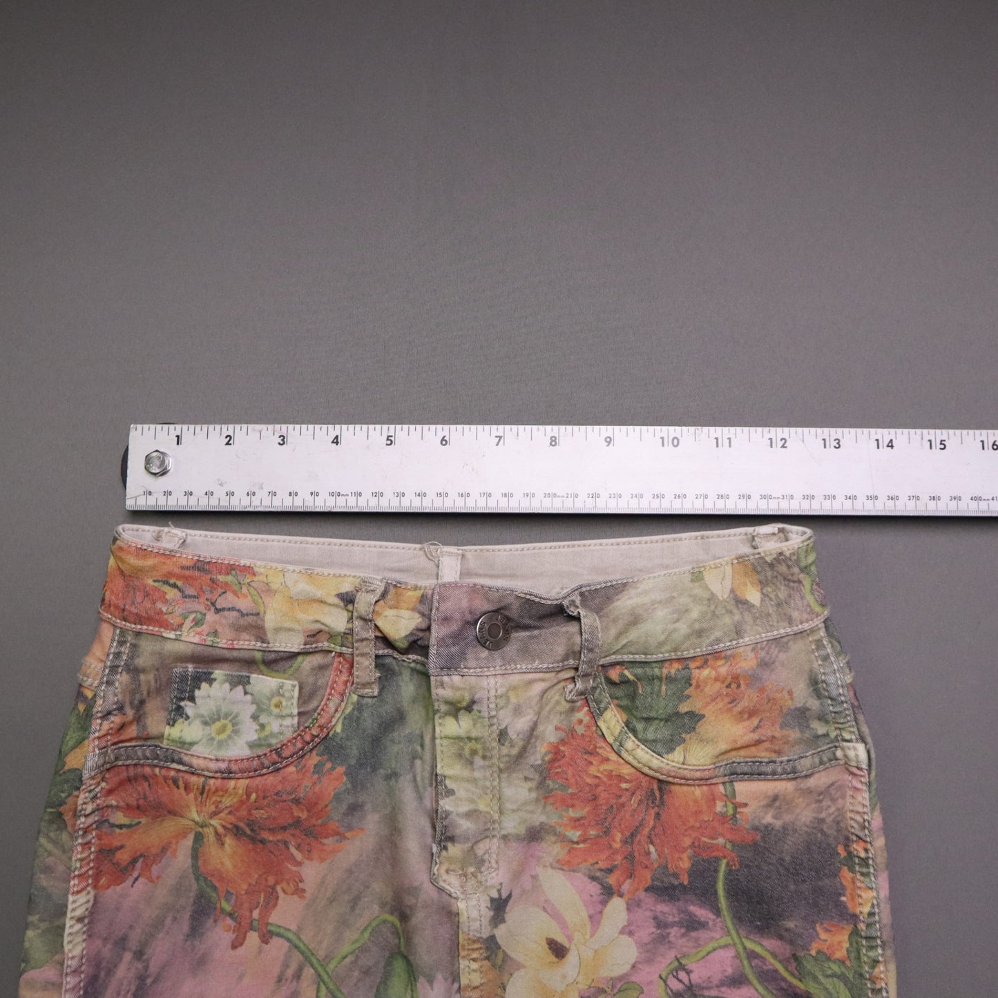 Zac & Zoe Women Reversible Denim Mini Skirt S Small Floral Beige Khaki Jean Stretch