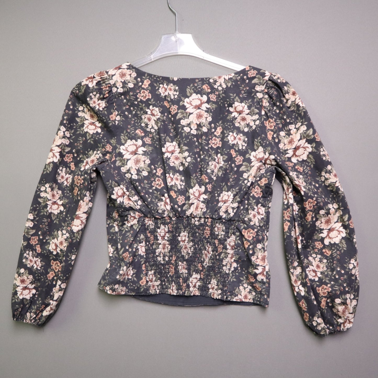 Abercrombie & Fitch Medium M Floral Square Neck Corset Blouse Puff Sleeve Smocked