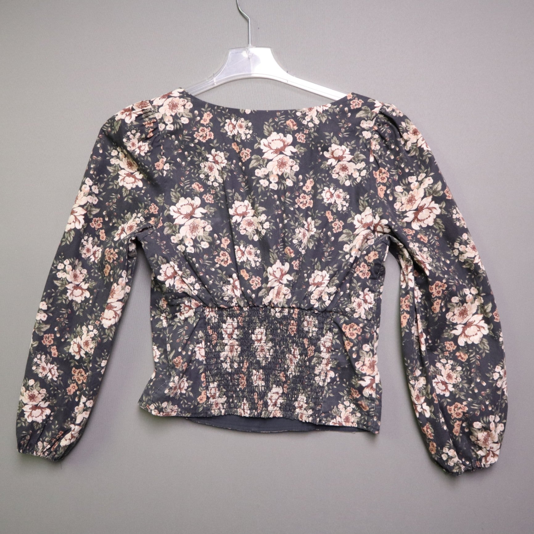Abercrombie & Fitch Medium M Floral Square Neck Corset Blouse Puff Sleeve Smocked