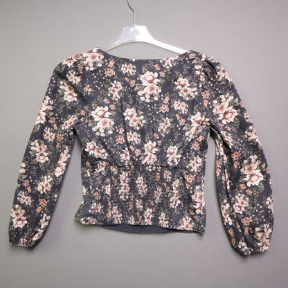 Abercrombie & Fitch Medium M Floral Square Neck Corset Blouse Puff Sleeve Smocked