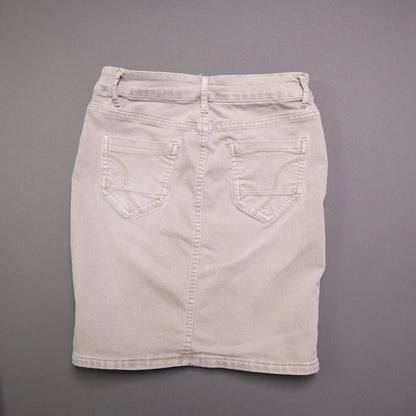 Zac & Zoe Women Reversible Denim Mini Skirt S Small Floral Beige Khaki Jean Stretch