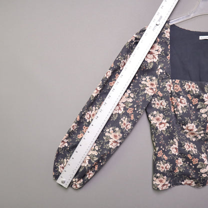 Abercrombie & Fitch Medium M Floral Square Neck Corset Blouse Puff Sleeve Smocked