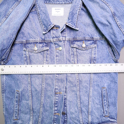 Old Navy Denim Jacket Medium M Medium Wash Boyfriend Trucker Jean Oversized Blue