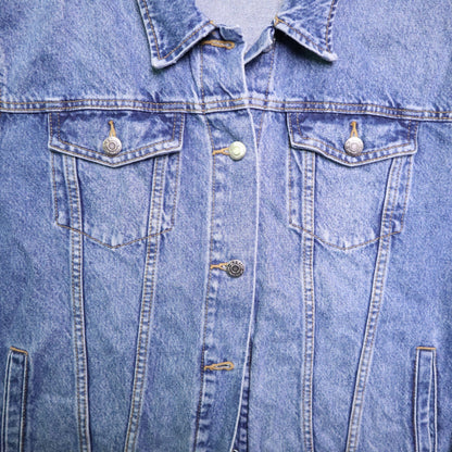 Old Navy Denim Jacket Medium M Medium Wash Boyfriend Trucker Jean Oversized Blue