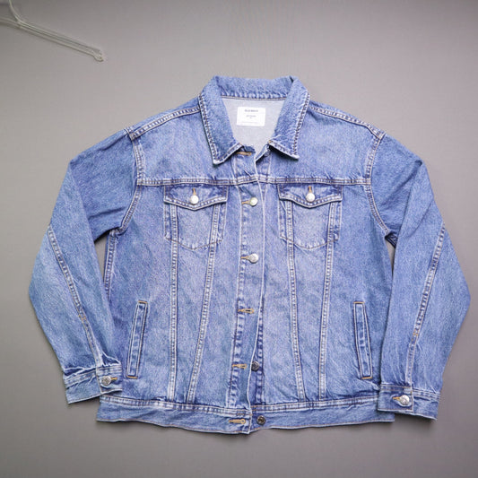 Old Navy Denim Jacket Medium M Medium Wash Boyfriend Trucker Jean Oversized Blue
