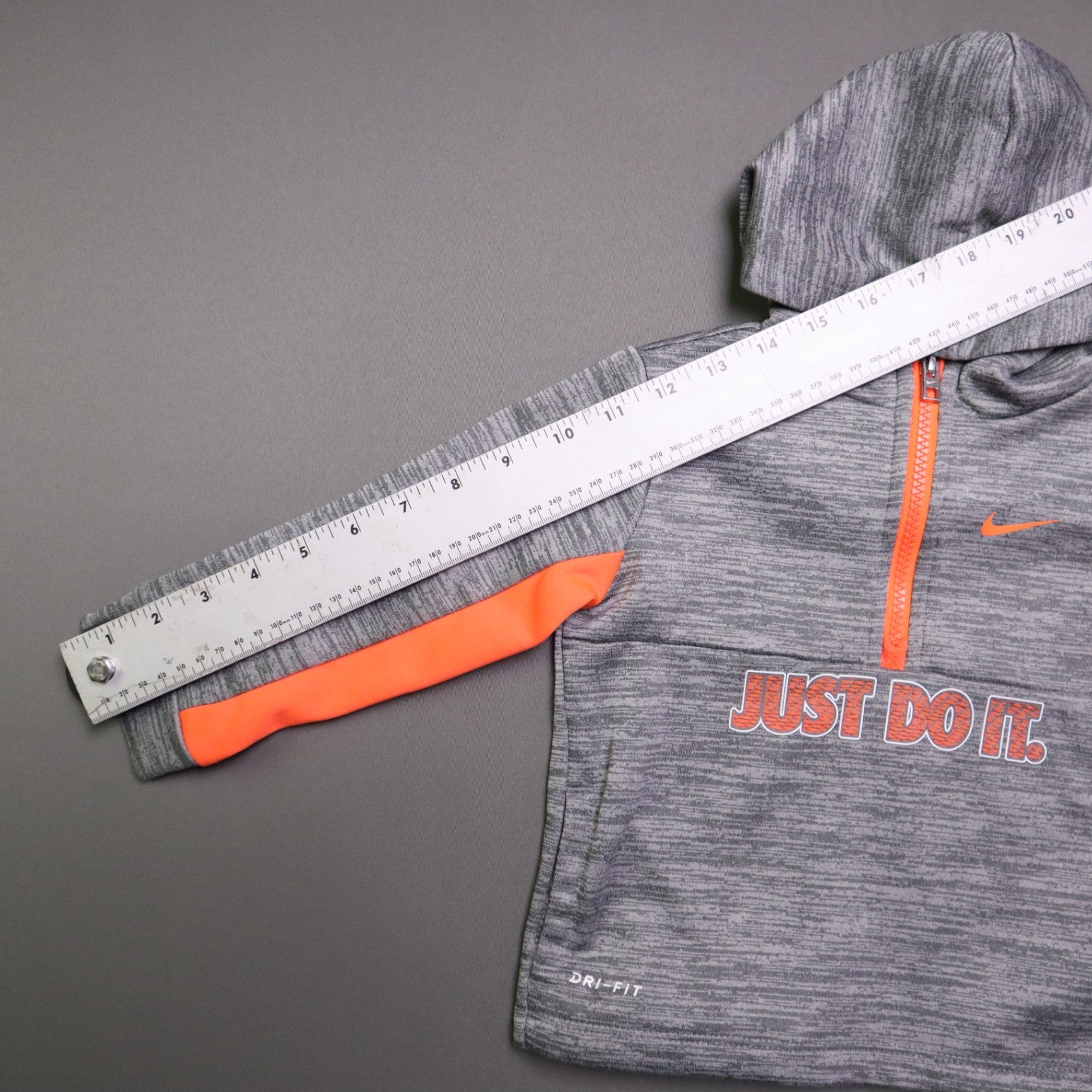 Nike Dri-FIT Toddler Boy Hoodie 24M Gray Neon Orange Quarter Zip Just Do It