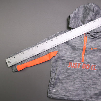 Nike Dri-FIT Toddler Boy Hoodie 24M Gray Neon Orange Quarter Zip Just Do It
