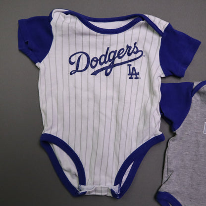 MLB Los Angeles Dodgers Baby Boys 18M Bodysuit 3 Pack Lot Royal Blue Grey White